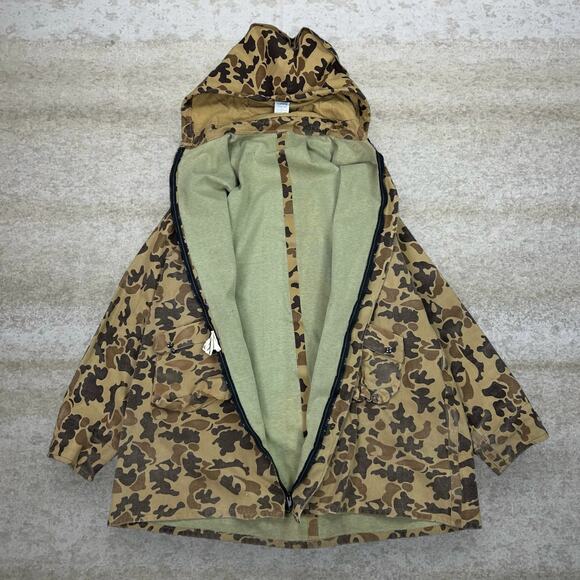True Vintage Duck Hunting Camo Trench Coat Style Jacket Converse Hooded Zip 70s - Picture 2 of 5